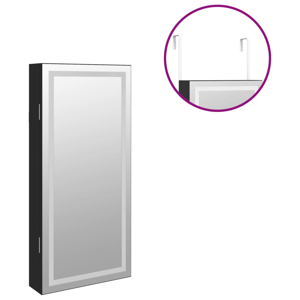 Móvel para joias de parede espelhado com luzes LED preto - Image 8