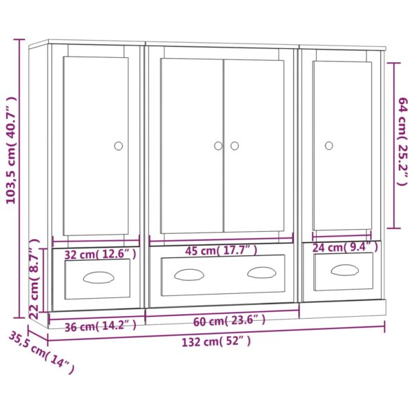 Aparadores altos 3 pcs derivados de madeira branco - Image 7