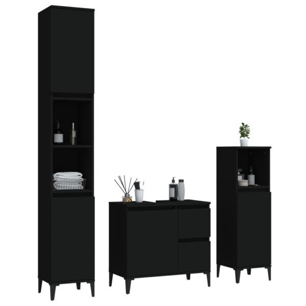 3 pcs conjunto móveis casa de banho derivados de madeira preto - Image 2