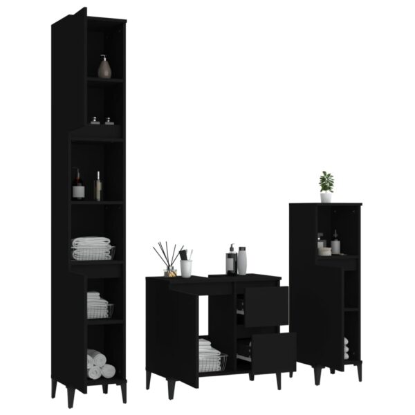 3 pcs conjunto móveis casa de banho derivados de madeira preto - Image 3