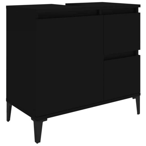 3 pcs conjunto móveis casa de banho derivados de madeira preto - Image 4