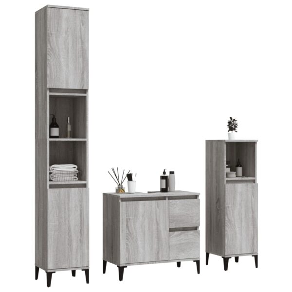 3 pcs conjunto móveis WC derivados de madeira cinzento sonoma - Image 2
