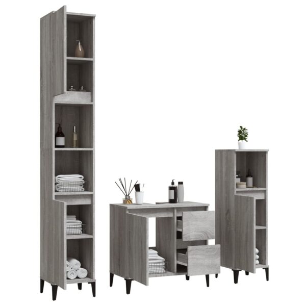 3 pcs conjunto móveis WC derivados de madeira cinzento sonoma - Image 3