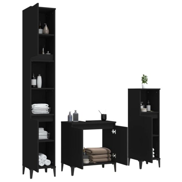 3 pcs conjunto móveis casa de banho derivados de madeira preto - Image 3