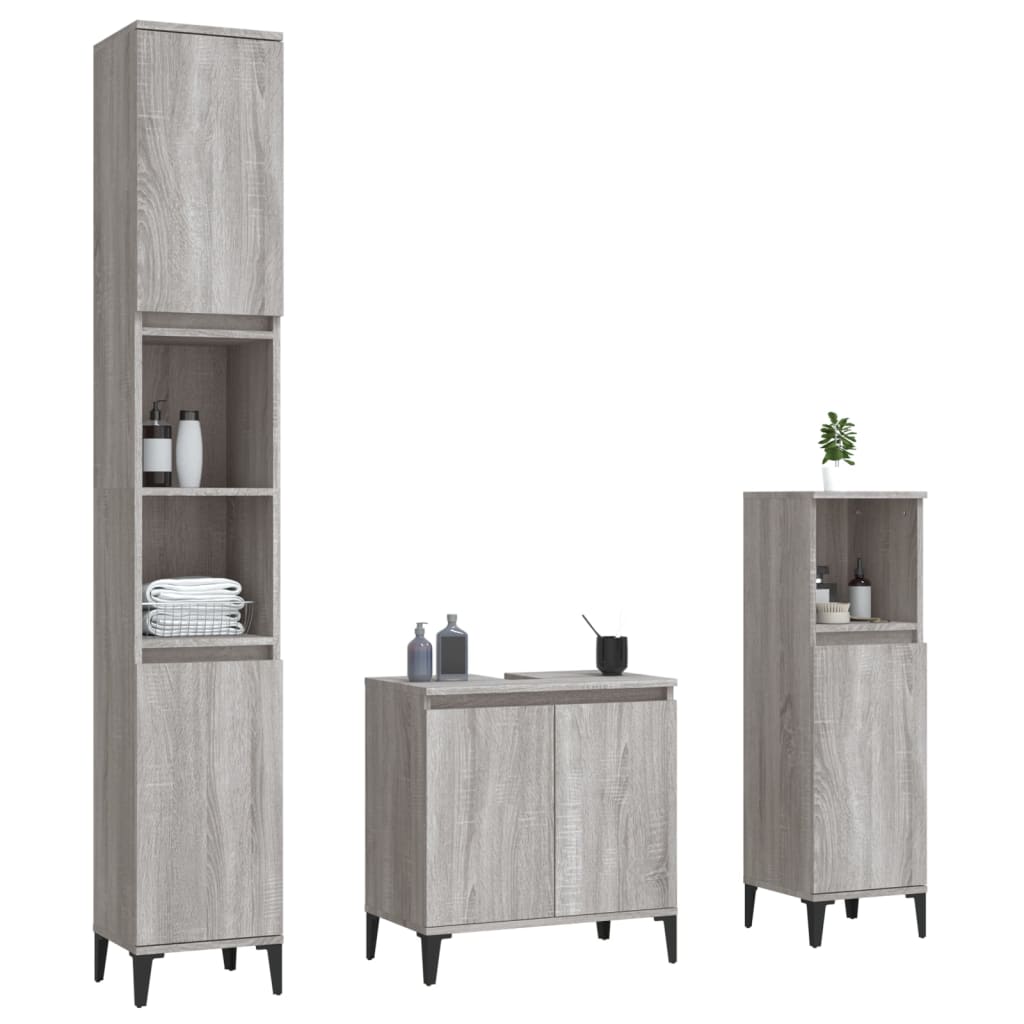 3 pcs Conjunto móveis casa de banho madeira proc. cinza sonoma - Image 2