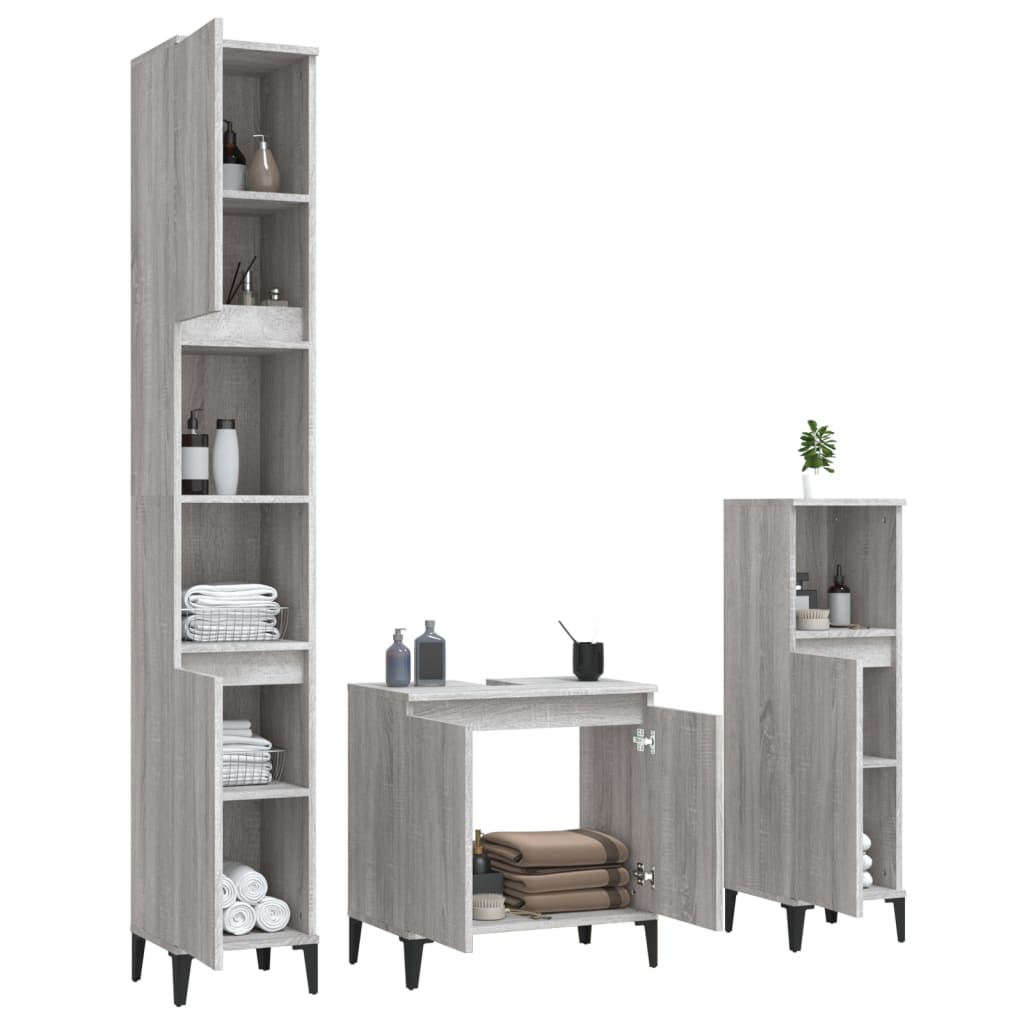 3 pcs Conjunto móveis casa de banho madeira proc. cinza sonoma - Image 3