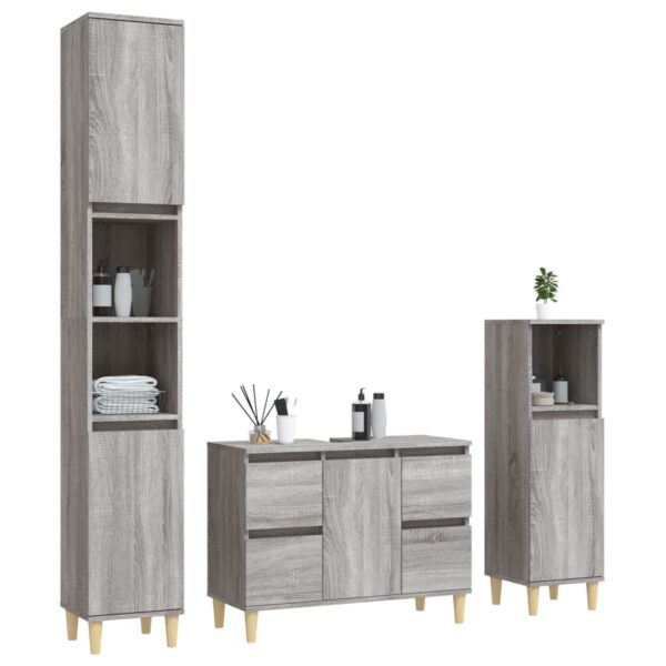 3 pcs Conjunto móveis casa de banho madeira proc. cinza sonoma - Image 2