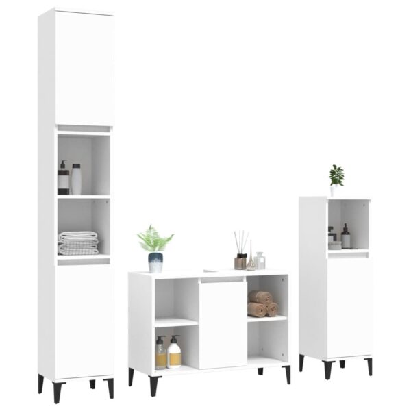 3 pcs conjunto móveis casa de banho derivados de madeira branco - Image 2