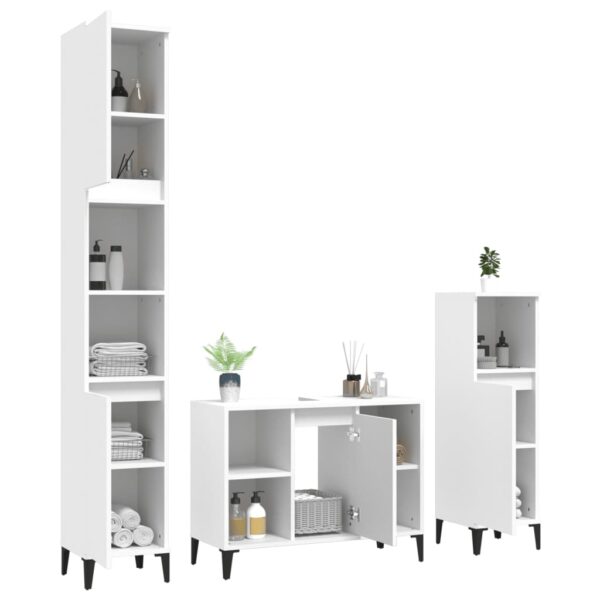 3 pcs conjunto móveis casa de banho derivados de madeira branco - Image 3