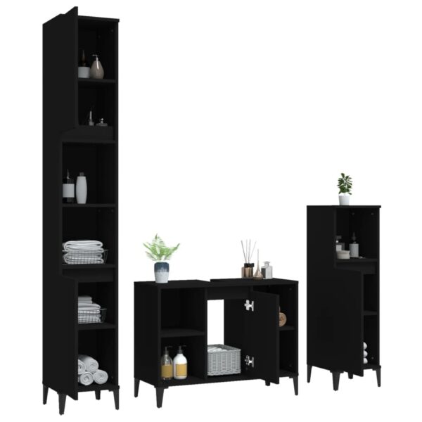 3 pcs conjunto móveis casa de banho derivados de madeira preto - Image 2