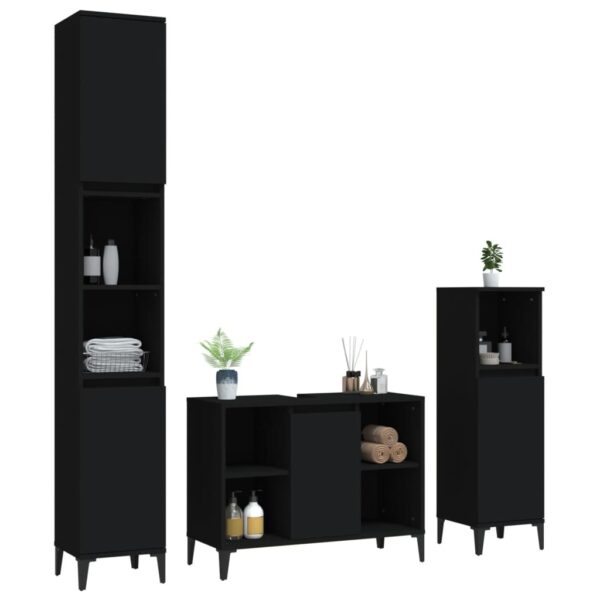 3 pcs conjunto móveis casa de banho derivados de madeira preto - Image 3