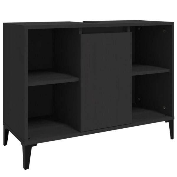 3 pcs conjunto móveis casa de banho derivados de madeira preto - Image 4