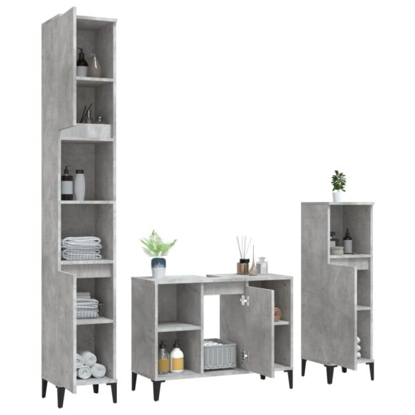 3 pcs conj. móveis casa banho derivados madeira cinza cimento - Image 2