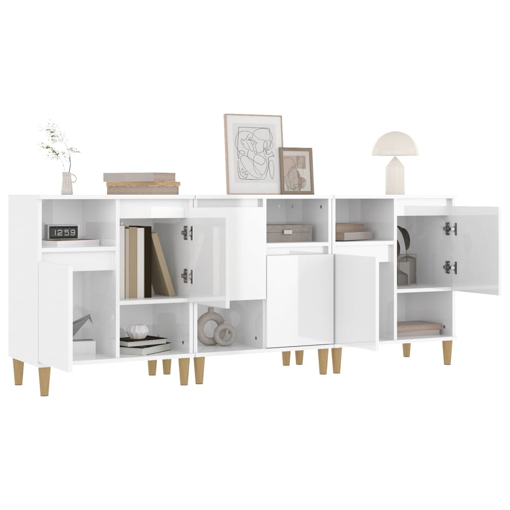 Aparadores 3 pcs 60x35x70 cm derivados madeira branco brilhante - Image 3