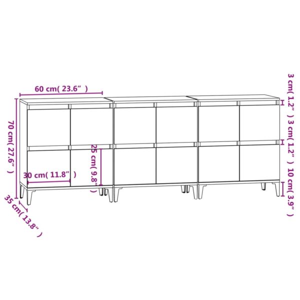 Aparadores 3 pcs 60x35x70 cm derivados madeira cinza sonoma - Image 10
