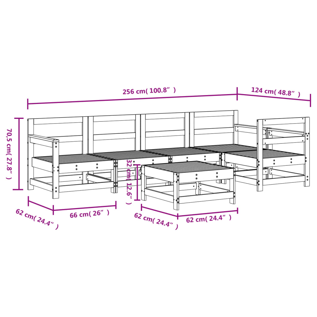 6 pcs conjunto lounge de jardim pinho maciço - Image 8