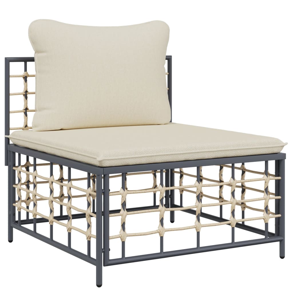 9 pcs conjunto lounge de jardim c/ almofadões vime PE antracite - Image 4