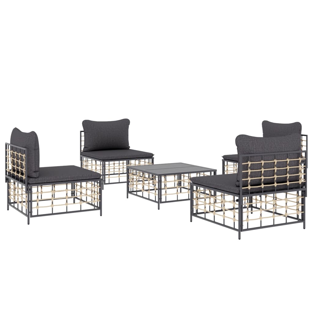 5 pcs conjunto lounge de jardim c/ almofadões vime PE antracite - Image 2