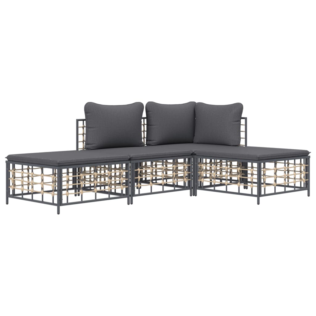4 pcs conjunto lounge de jardim c/ almofadões vime PE antracite - Image 2