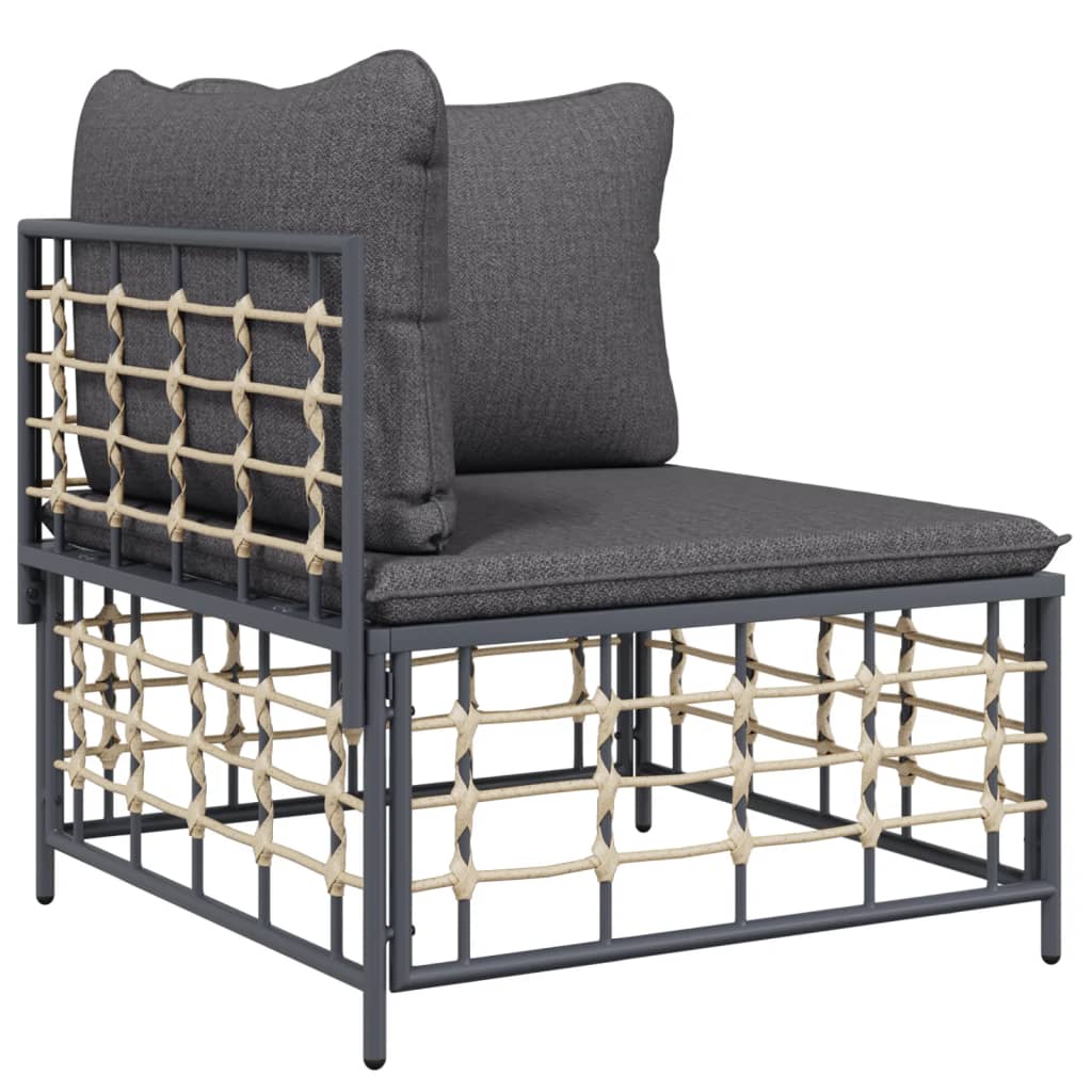 4 pcs conjunto lounge de jardim c/ almofadões vime PE antracite - Image 3