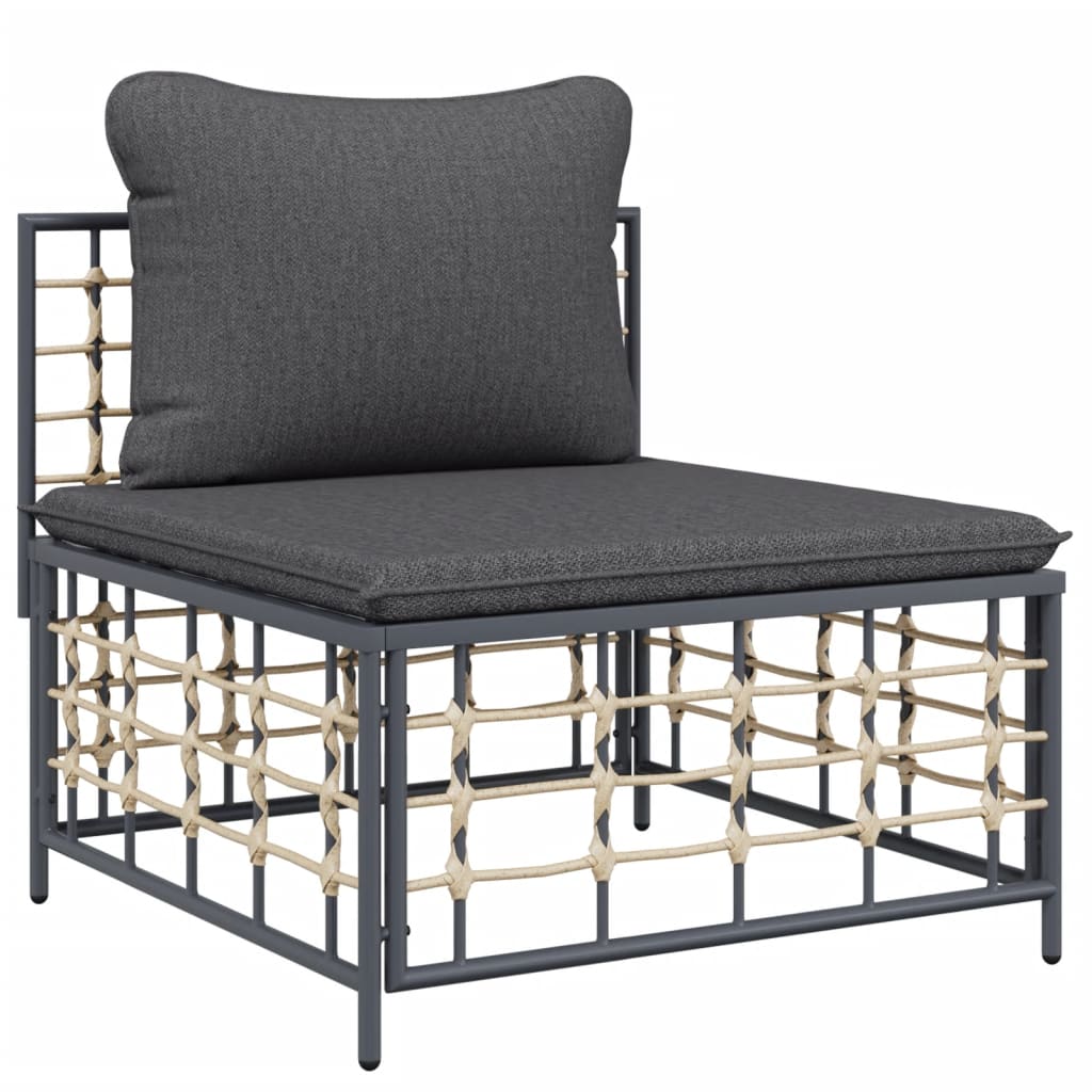 4 pcs conjunto lounge de jardim c/ almofadões vime PE antracite - Image 4