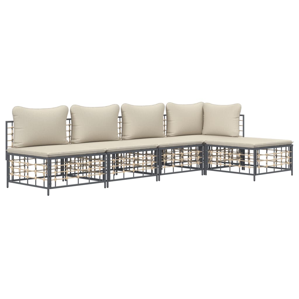 5 pcs conjunto lounge de jardim c/ almofadões vime PE antracite - Image 2