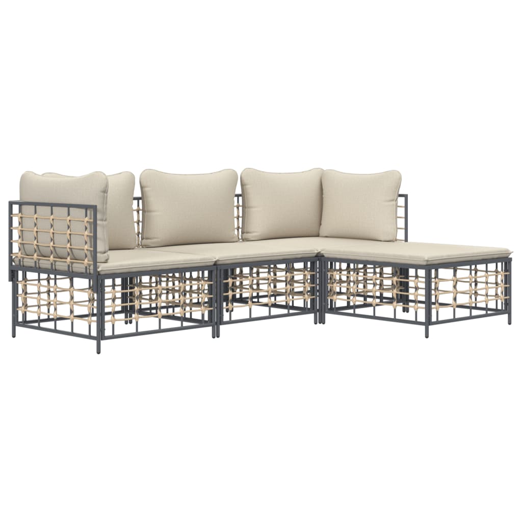 4 pcs conjunto lounge de jardim c/ almofadões vime PE antracite - Image 2