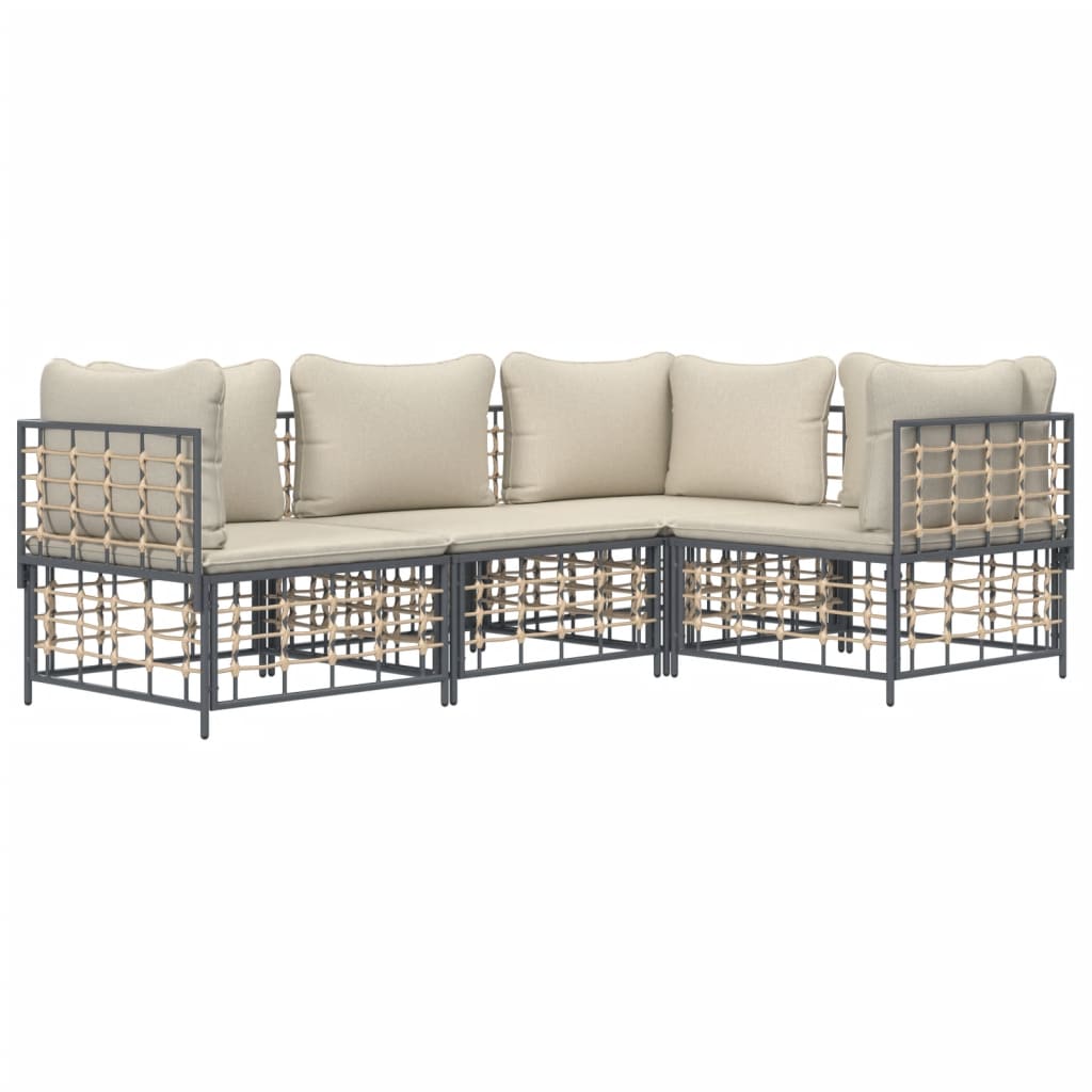 4 pcs conjunto lounge de jardim c/ almofadões vime PE antracite - Image 2