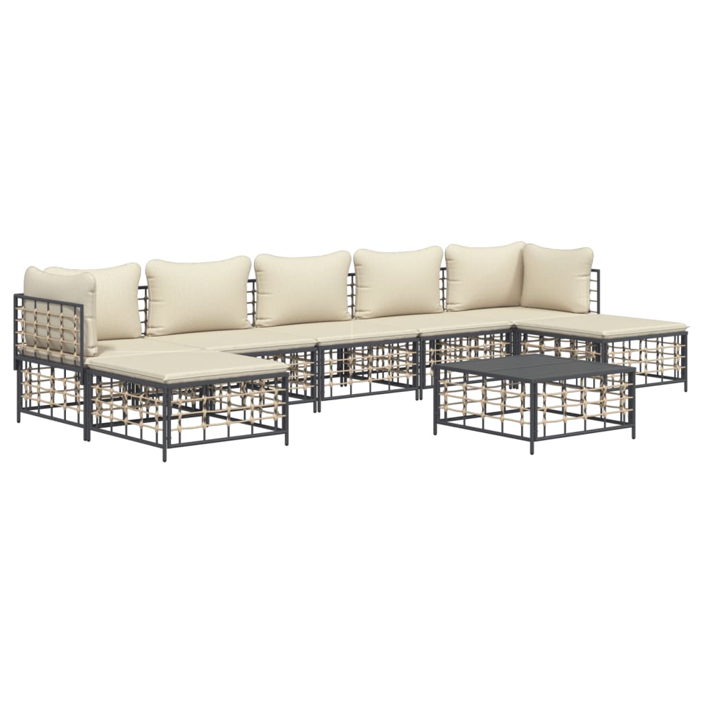 8 pcs conjunto lounge de jardim c/ almofadões vime PE antracite - Image 2