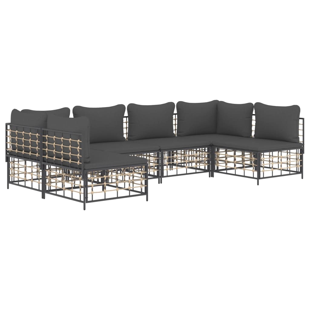 6 pcs conjunto lounge de jardim c/ almofadões vime PE antracite - Image 2
