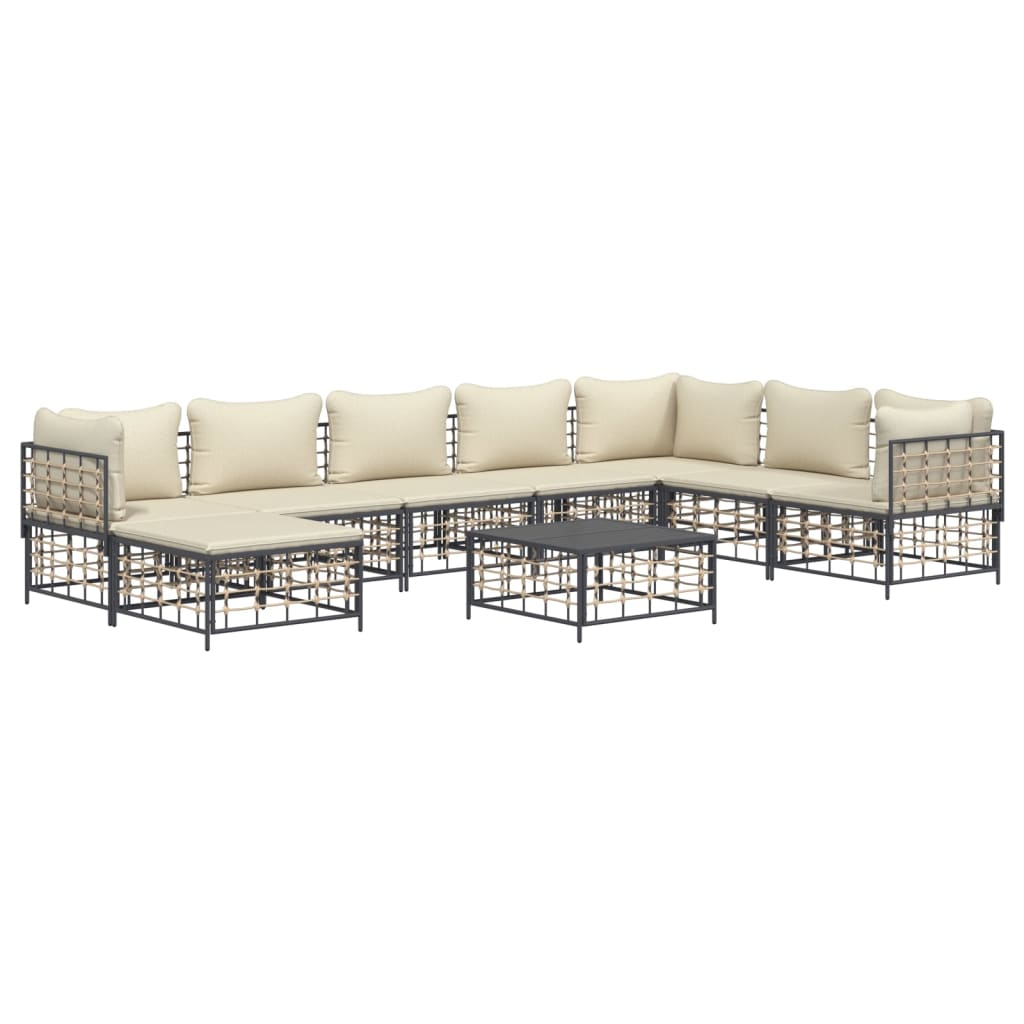 9 pcs conjunto lounge de jardim c/ almofadões vime PE antracite - Image 2