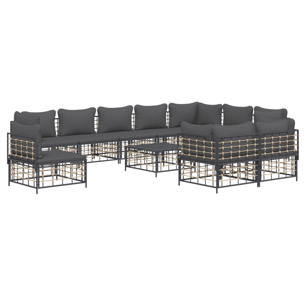 11pcs conjunto lounge de jardim c/ almofadões vime PE antracite - Image 2