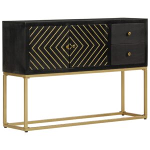 Aparador 110x30x75cm madeira de mangueira maciça preto/ dourado