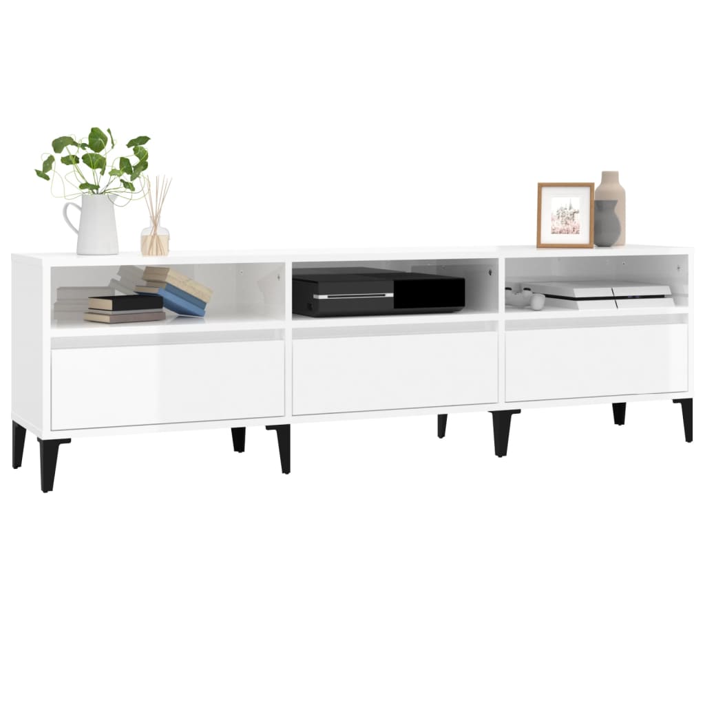 Móvel p/ TV 150x30x44,5 cm derivados madeira branco brilhante - Image 3