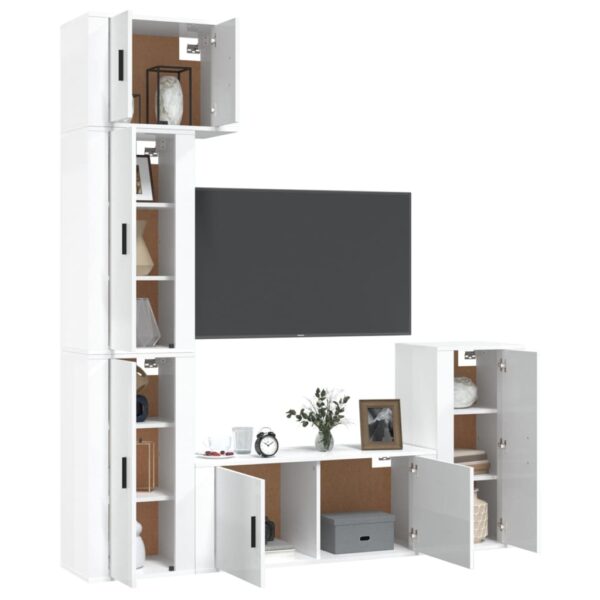 5 pcs conjunto móveis de TV madeira processada branco brilhante - Image 2