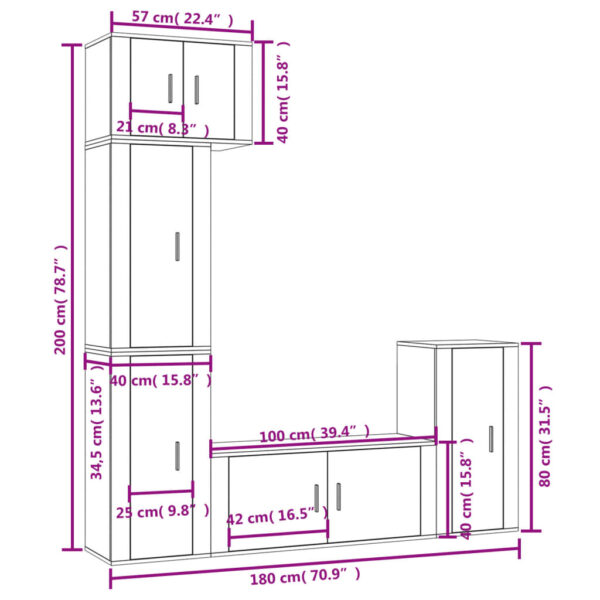 5 pcs conjunto móveis de TV madeira processada branco brilhante - Image 7