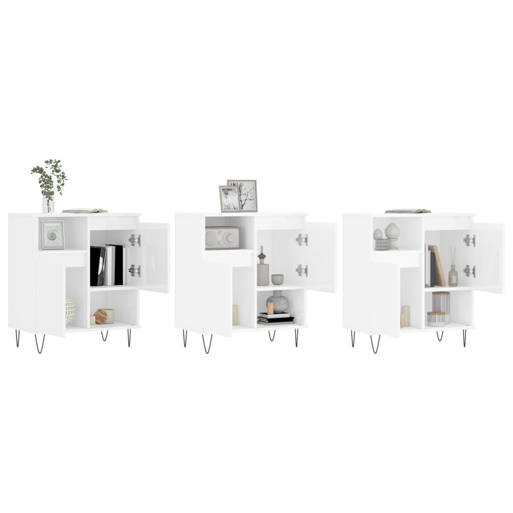 Aparadores 3 pcs derivados de madeira branco brilhante - Image 2