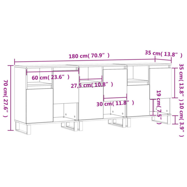 Aparadores 3 pcs derivados de madeira branco brilhante - Image 10
