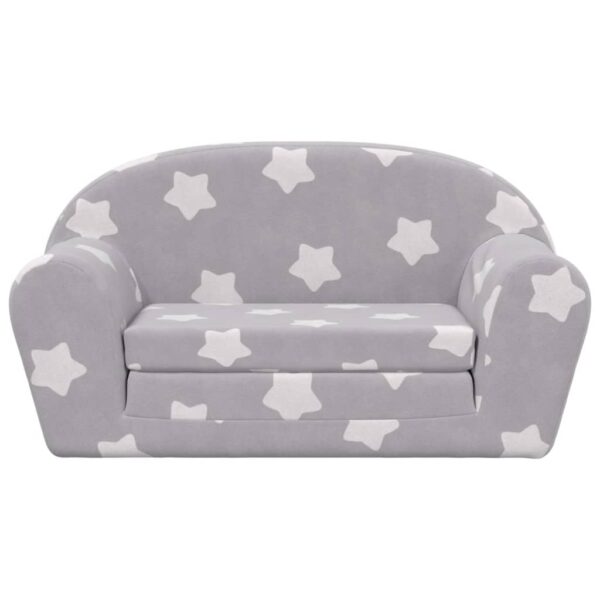 Sofá-cama infantil 2 lugares c/ estrelas pelúcia cinzento-claro - Image 2