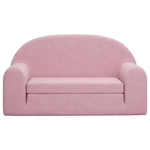 Sofá-cama infantil de 2 lugares pelúcia macia rosa - Image 2