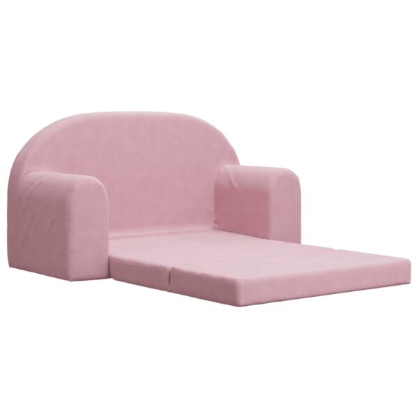 Sofá-cama infantil de 2 lugares pelúcia macia rosa - Image 3