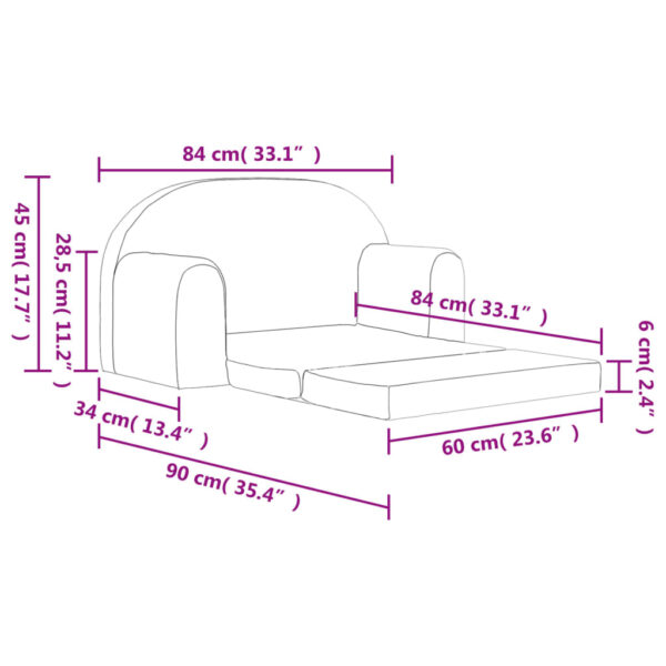 Sofá-cama infantil de 2 lugares pelúcia macia rosa - Image 7