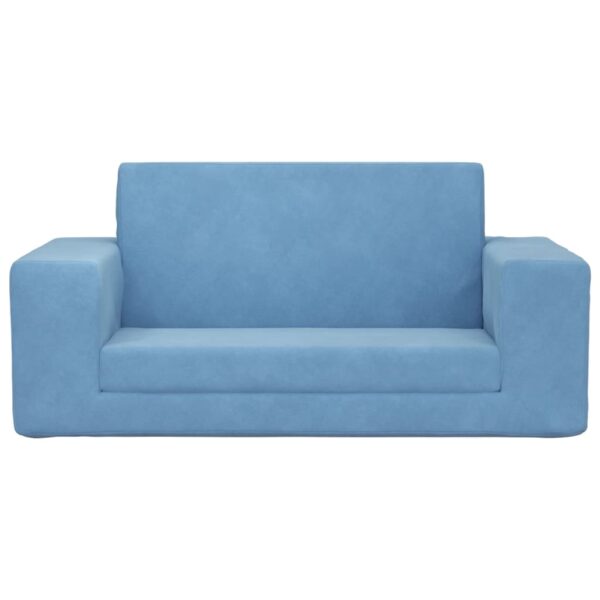 Sofá-cama infantil de 2 lugares pelúcia macia azul - Image 2