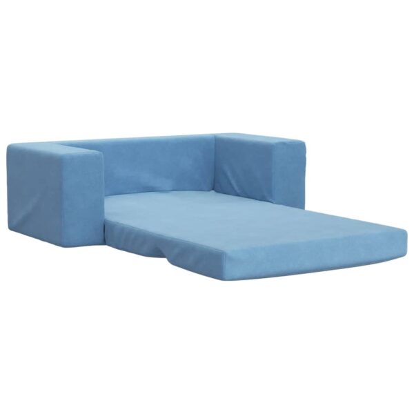 Sofá-cama infantil de 2 lugares pelúcia macia azul - Image 3
