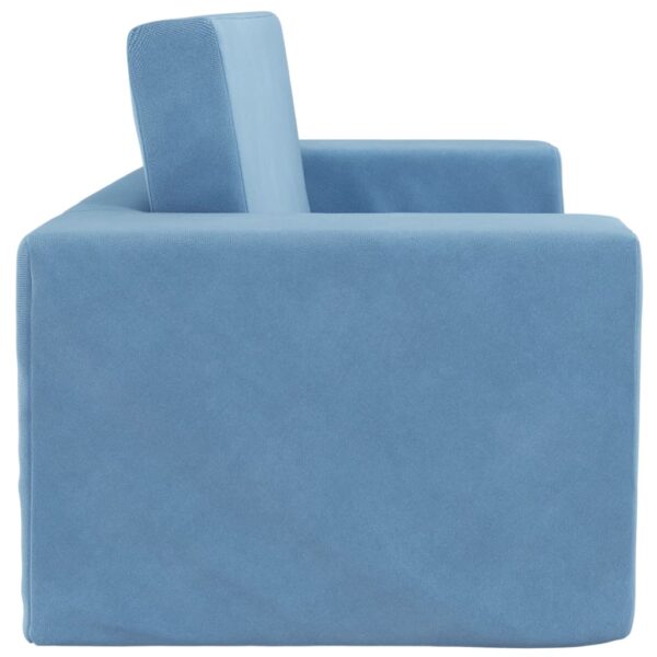 Sofá-cama infantil de 2 lugares pelúcia macia azul - Image 4