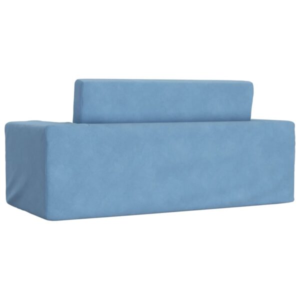 Sofá-cama infantil de 2 lugares pelúcia macia azul - Image 5