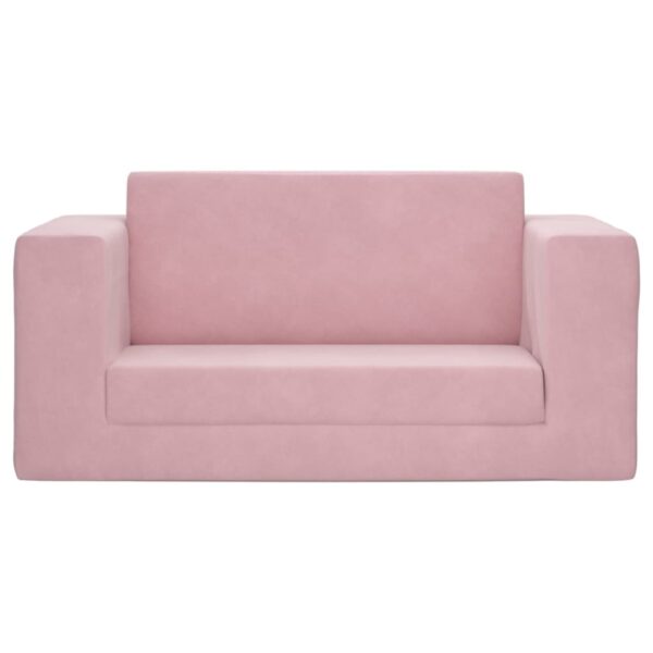Sofá-cama infantil de 2 lugares pelúcia macia rosa - Image 2