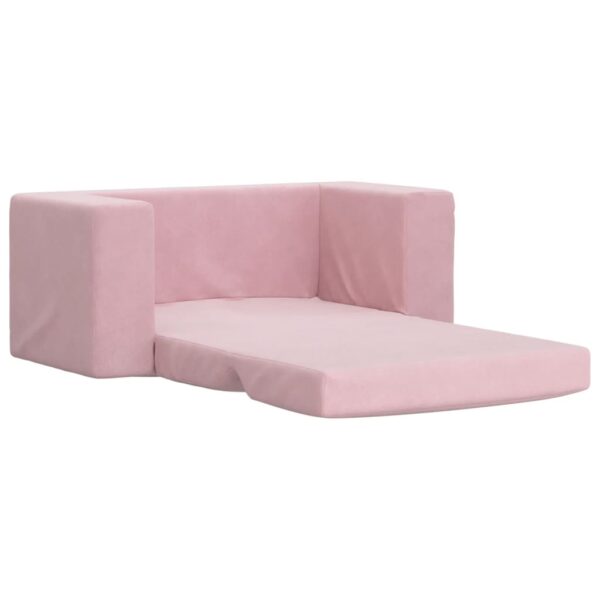Sofá-cama infantil de 2 lugares pelúcia macia rosa - Image 3