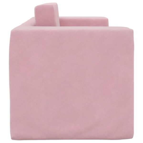Sofá-cama infantil de 2 lugares pelúcia macia rosa - Image 4