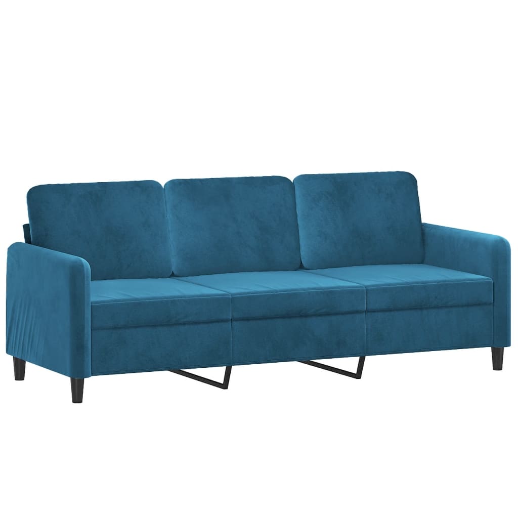 Sofá 3 lugares c/ almofadas decorativas 180 cm veludo azul - Image 3
